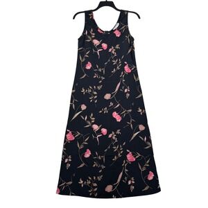 J. Stevens Floral Maxi Dress Women's 6 Vintage Black Pink Cottagecore Gardencore